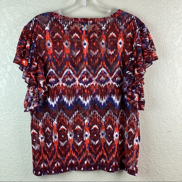 Zara red burgundy Aztec Floral Lace ruffle top M - Picture 2 of 6